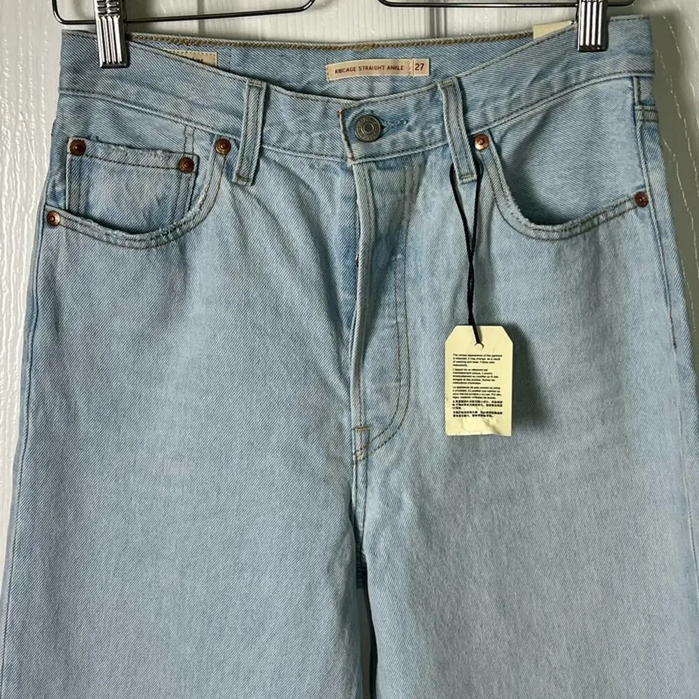 Levi’s Ribcage High Rise Distressed Straight Ankle Blue Jeans Ojai Shore 27